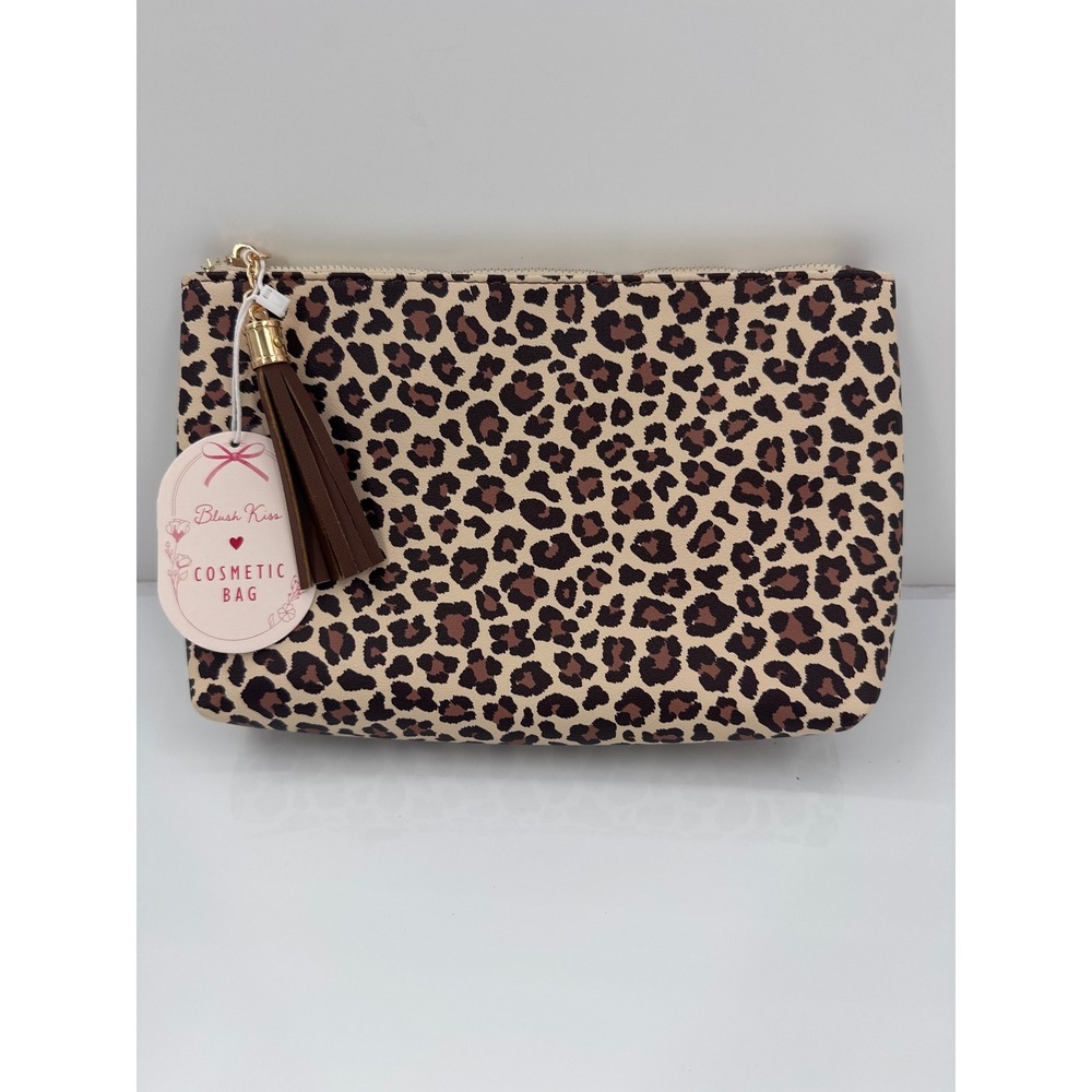 Blush Kiss Leopard Print Cosmetic Bag Tassel Zipper Pouch New